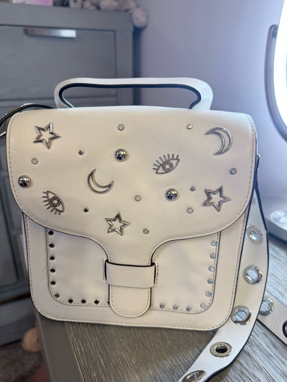 Rebecca Minkoff White Studded Moon & Stars Leather Crossbody bag!!!